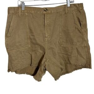 Aerie Tan Khaki High Waisted Utility Shorts Frayed Hem Linen Blend XL